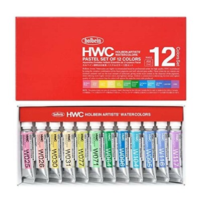Holbein Künstler Transparent Aquarell Pastell Set 12 Farben 5ml Tuben W452