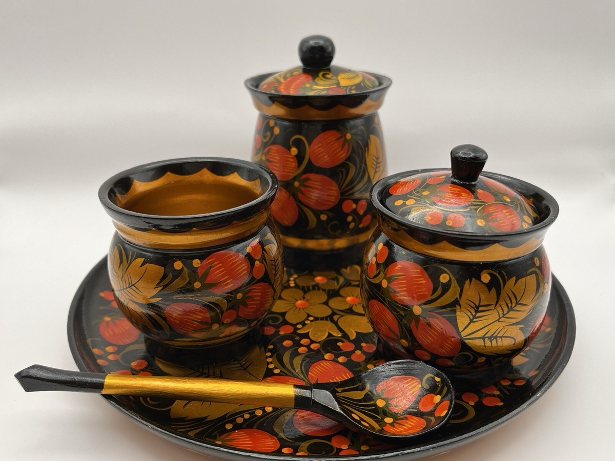 &TEAM K ケイ　BTW仁川ルネゾーンポカ　WoFオリヤンラキドロ　セット Khokhloma Russian Folk Art Hand Painted Lacquered 5 Piece Set | eBay
