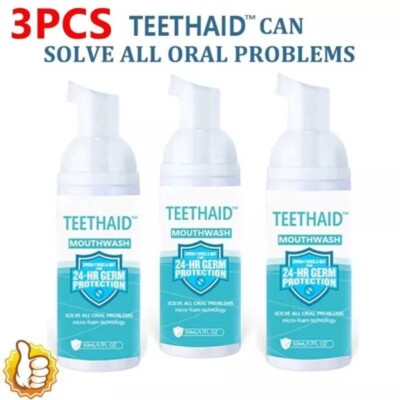3x Teethaid Mouthwash, Natural Peppermint Teeth Whitening Toothpaste Foam New-
