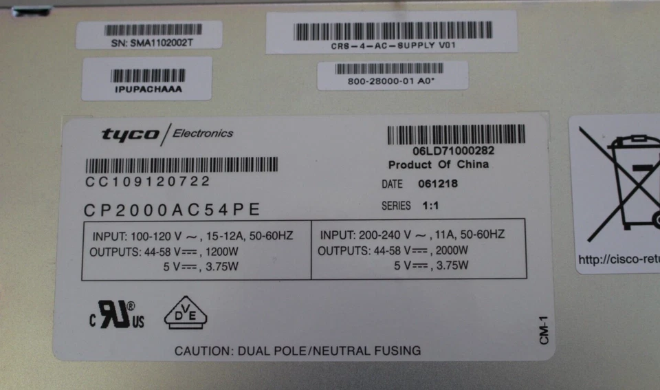 TYCO Model CP2000AC54PE Netzteil 2000W Power Supply  für Cisco CRS-1 Series - Bild 2 von 4