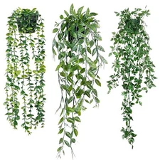 3 Pack Artificial Eucalyptus Potted Greenery Faux Mandala Vine Pea Pod