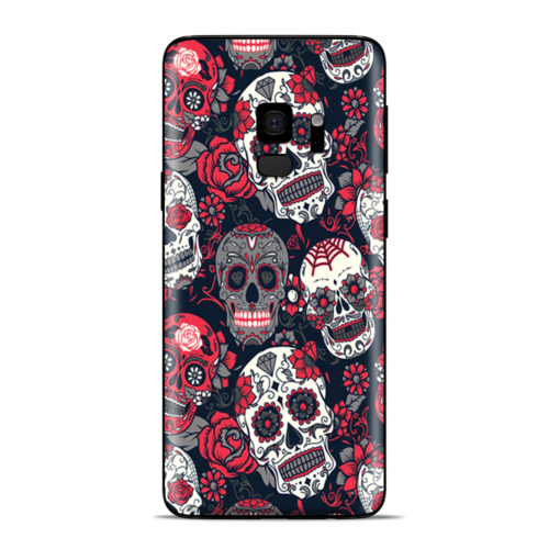 Samsung Galaxy S9 Skins Wrap - Sugar Skulls Red Black Dia de los - Picture 1 of 3