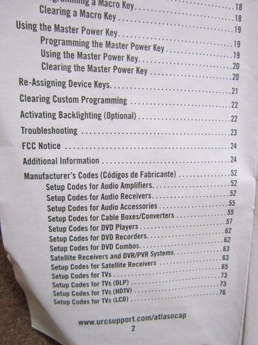 Atlas Remote User Guide ONLY OCAP 5-Device Universal Control Instruction Booklet - Imagen 4 de 6