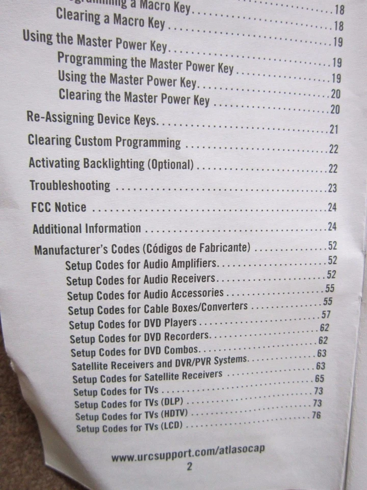Guía del usuario remoto Atlas SOLO OCAP 5 dispositivos control universal folleto de instrucciones Foto 4 de 4