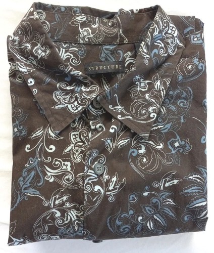 Structure Men's Paisley Long-sleeved button up shirt size medium brown blue - Picture 2 of 13