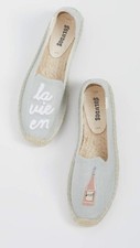 Soludos La Vie en Rose Womens Embroidered Espadrilles Dove Grey Slip On Sandals