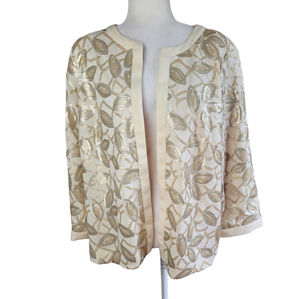 Bob Mackie Wearable Art Sequined Lined Jacket Cream Silver Gold Women