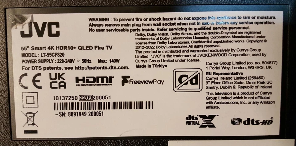 Replacement TV Connector Cable for JVC LT-55CF820 55'' Fire LED TV Edition Smart - Image 4 of 4