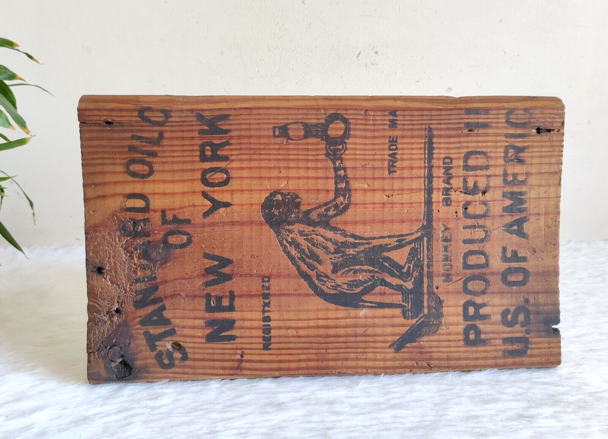 1920s Vintage Monkey Brand Standard Oil of New York Wooden Sign