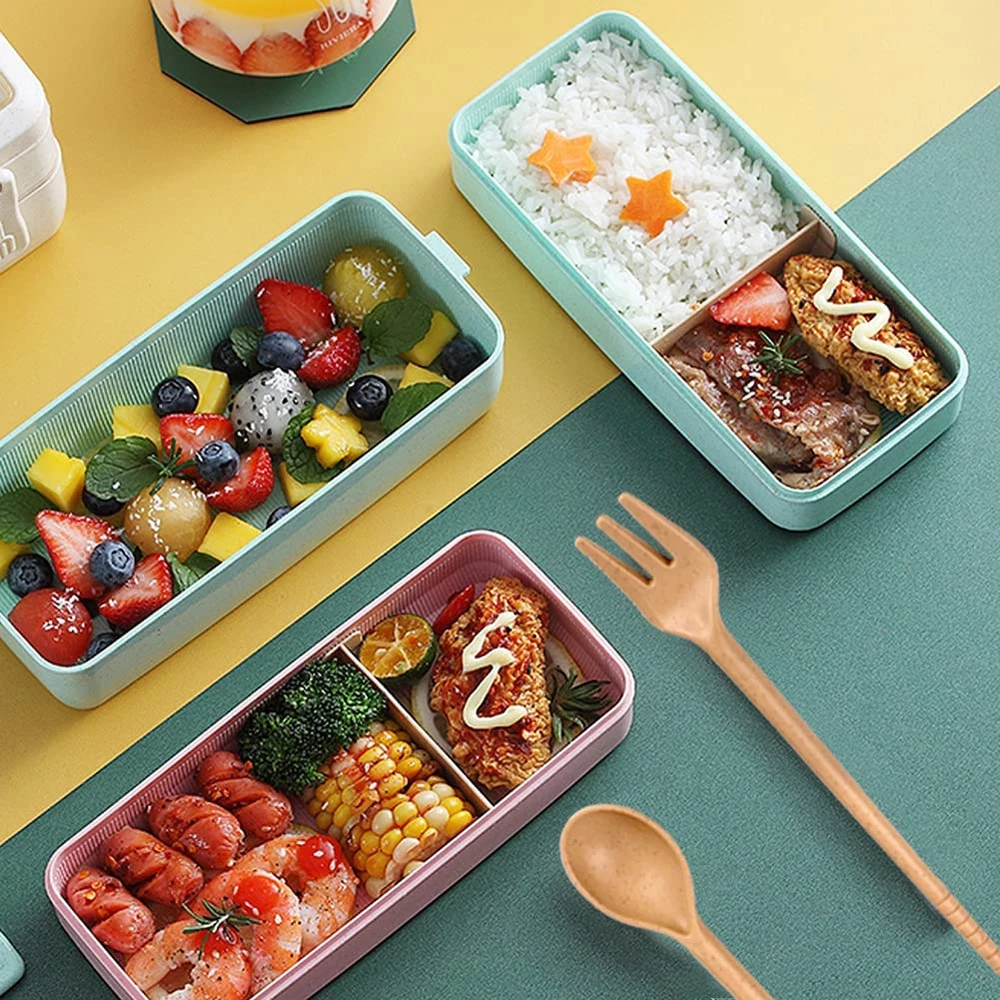 Iteryn 3-in-1 Wheat Straw Bento Lunch Box with Compartments Iteryn 3-in-1 Wheat Straw Bento Lunch Box with Compartments