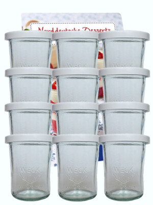 12er Set Weckgläser Sturzglas 140 ml mit Frischhalte-Deckel Dessertglas 