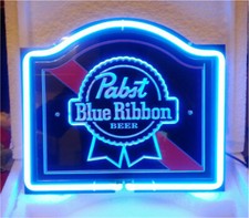 14" Pabst Blue Ribbon 3D Carved Neon Sign Beer Man Cave Light Lamp Bar Pub Decor