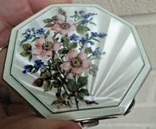 Superb Sterling Silver Enamel Wild Roses Compact h/m 1963 Deakin & Francis 