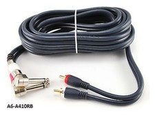 10ft Right Angle Dual 1/4" TS Mono Male Plug to 2-RCA Plug Male Blue Audio Cable