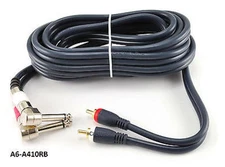 10ft Right Angle Dual 1/4" TS Mono Male Plug to 2-RCA Plug Male Blue Audio Cable