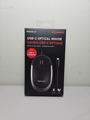 Macally USB Type C Mouse. Slim for MacBook Pro or Windows 10/11.  Black/Silver