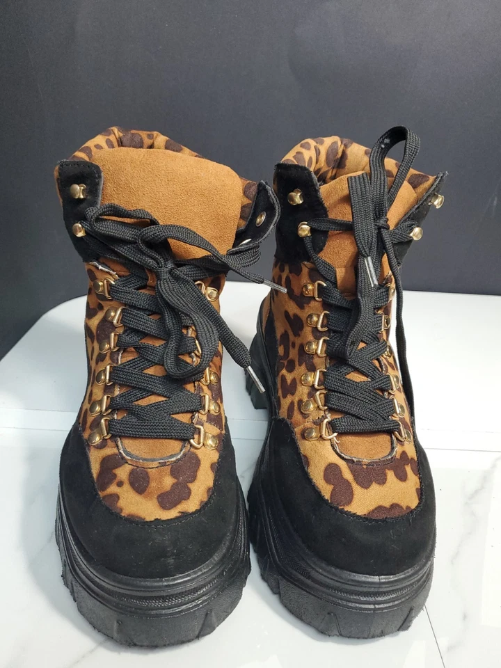 Botas con cordones estilo combate grueso patrón chita marrón bambú talla 6 NUEVAS Foto 3 de 4