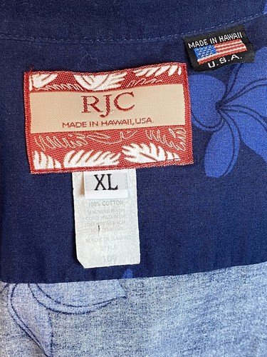 RJC Hawaiian Aloha Shirt Men’s XL Navy Blue Monstera Leaves Made In USA - Picture 7 of 8