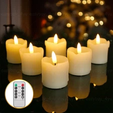 6pcs Real Wax Flameless Flickering LED Tea Light Candles Timer Battery Operated