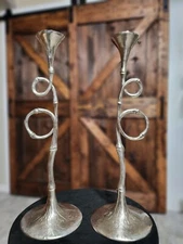 NEW MSRP $499 L'OBJET Evoca Candlesticks Set of 2 Silver Nickle Plated Bamboo