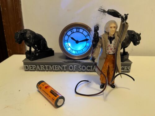 back to the future custom doc brown figure AND PANTHERS CLOCK TOWER SHELF