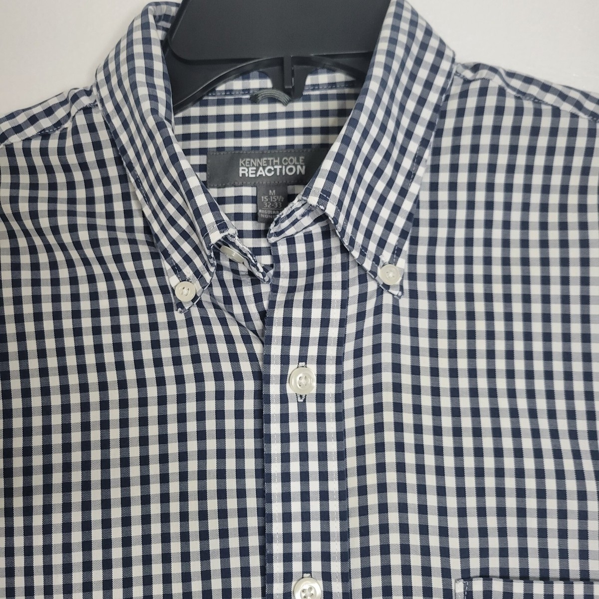 Kenneth Cole Reaction Dress Shirt Mens Size 15.5 32-33 Checked Blue Long  Sleeve | eBay