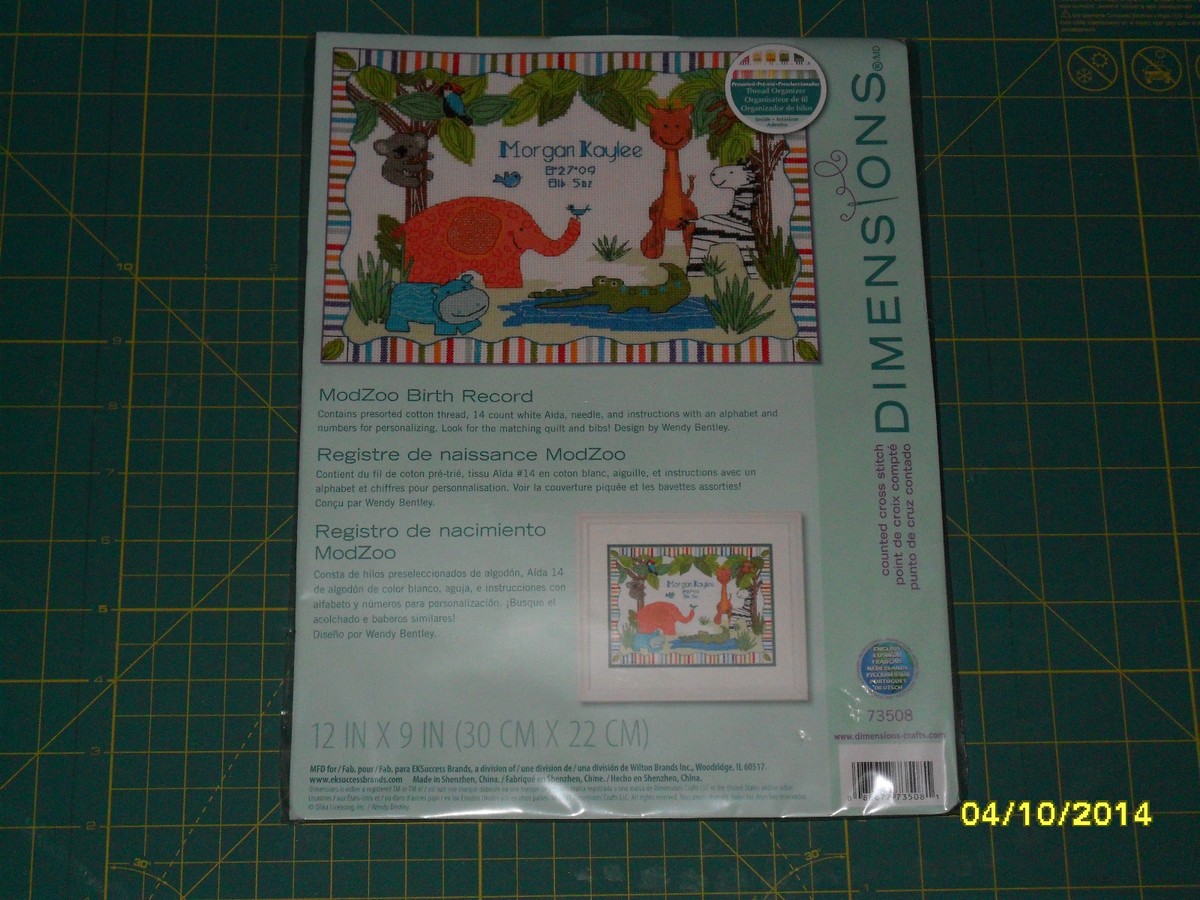 DIMLIM Birth 「」 Dimensions MODZOO BIRTH RECORD Counted Cross Stitch - NEW IN PKG