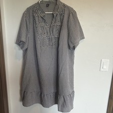 SHEIN Gingham Ruffle Short Sleeve A-Line Dress 4XL Plus Size Black White