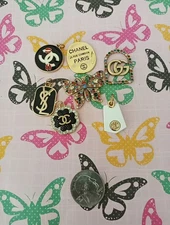 7  Pc Set  Chanel Gucci Lv Zipper Pull Button Charm Pendant Gold Tone 