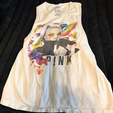 P!NK Beautiful Trauma World Tour White Graphic Sleeveless Tank Top Size med