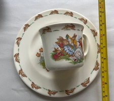 Vtg Royal Doulton Bunnykins Plate Cup Set Bone China England Barbara Vernon 1936