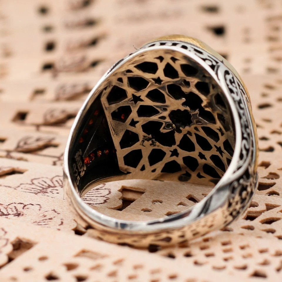 925 Пробы овальный плоский агат камень турецкий стиль Hanmade мужское кольцо - Изображение 4 из 4