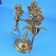 Brass A Galleon 1558 Wine Opener Tool Kit 3-Piece Tall Ships Set w Rack