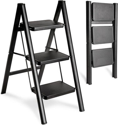 Step Ladder 3 Step Folding, Sturdy 330 Lbs Load Small Step Stool for Adults, Saf