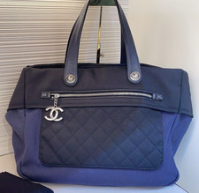 CHANEL Diamond Patchwork leather beach bag Black-Blue Women Handbag