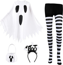 4pcs Ghost Costume Adultwomen Halloween Poncho Set With Headbandcandy Bagstri 4pcs Ghost Costume Adultwomen Halloween Poncho Set With Headbandcandy Bagstri