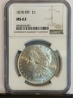 1878-P Morgan Silver Dollar $1 NGC MS62 8TF 8 Tail Feathers First Year Issue