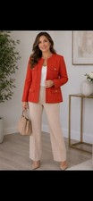 Kasper Women  s Blazer Jacket Size 16 Red Textured 4 Pocket Button Front