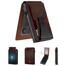 Slim Wallet for Men, Pop Up Metal Wallet with Money Clip  ID Window, RFID Bl...