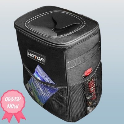 HOTOR Car Trash Can with Lid and Storage Pockets - 100% Leak-Proof Organizer new