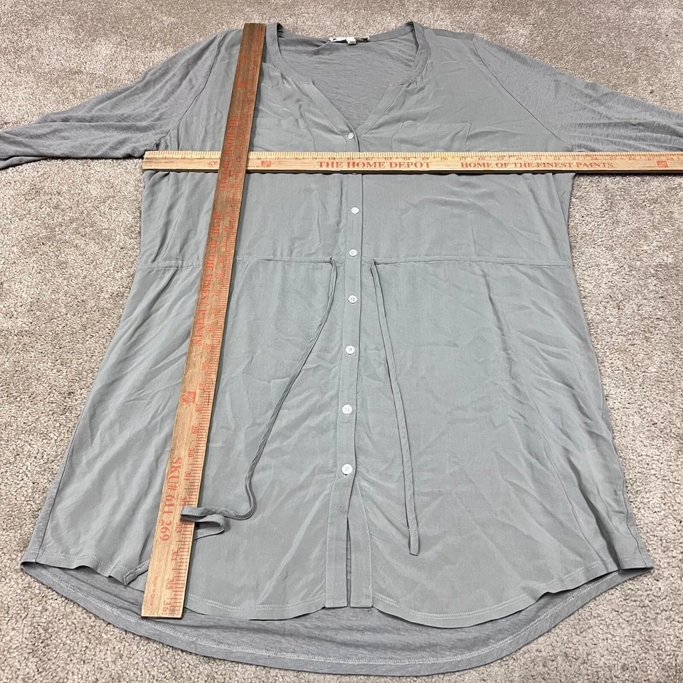 Vestido Joie Feminino Cinza Manga Longa Médio Linho Mescla Botão para Cima Cinto com Cordão - Imagem 2 de 4