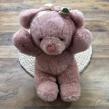 Vintage Dakin Cuddles Pink Teddy Bear Soft Plush with Floral Headband 13" 1988