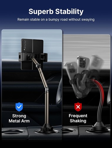 JSAUX Universal Car Cup Phone & Tablet Mount iPad Fold Samsung Pixel 360° Arm - Picture 5 of 19
