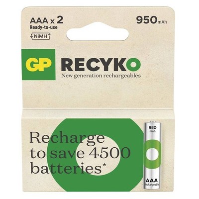2x GP ReCyko AAA 950mAh NiMH Rechargeable Batteries Beige Pack