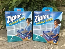 Lot of 2 Ziploc XL Flexible Storage Tote 10 Gallon Clear Plastic Sealed X-Large