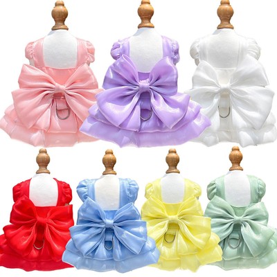 Pet Dog Dress Leash Ring Clothes Puppy Skirt Wedding Princess Dresses Tiered