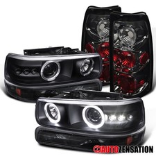 Fit 1999-2002 Silverado Black Led Halo Projectorbumper Lightssmoke Tail Lamps