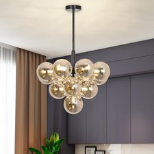 Mid Century Sputnik Chandelier 9-Light Gold Glass Globe 23.6" G9