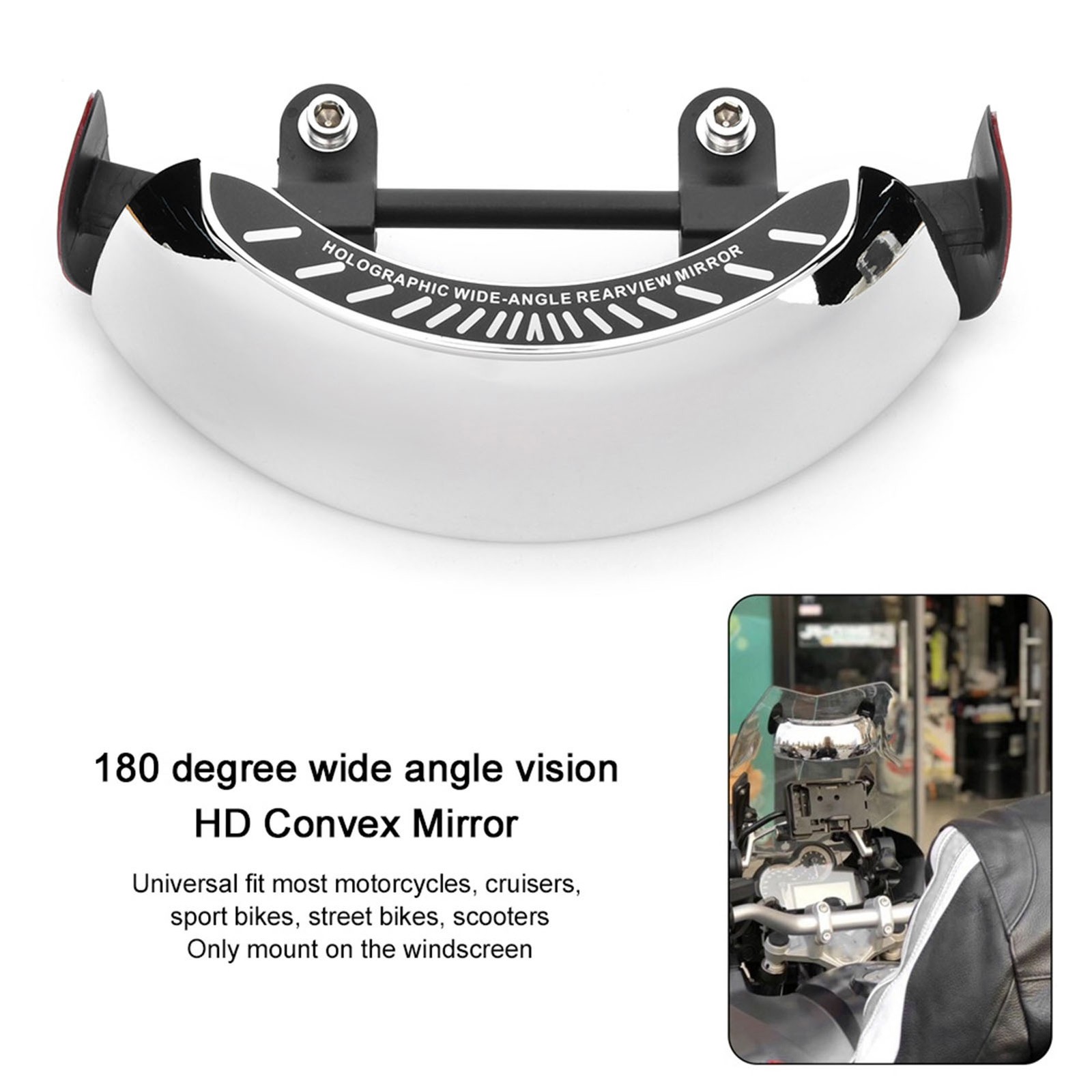 Universal Motorcycle Wide Angle Rearview Mirror Chrome Central Mount Trending