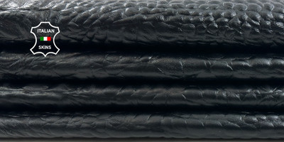BLACK  CROCODILE TEXTURED EMBOSSED On Lamb Leather 2 skins 10+sqf 0.7mm #C5524